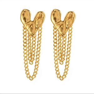Gold heart tassel drop earrings M397